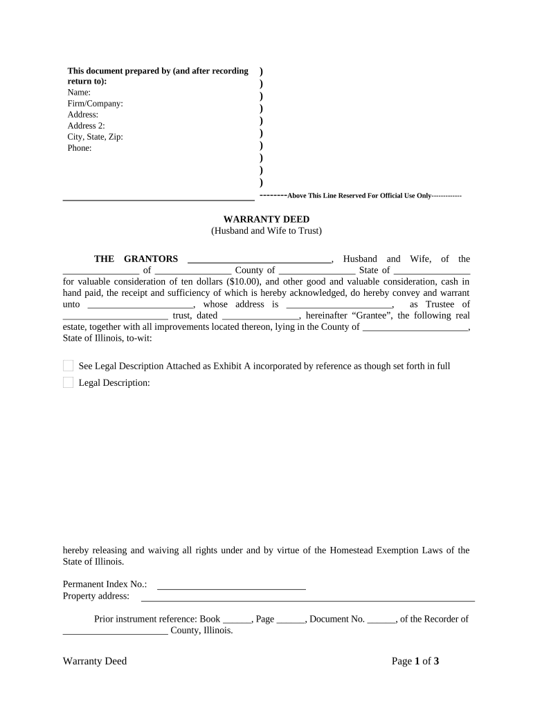 Warranty Deed from Husband and Wife to a Trust Illinois  Form