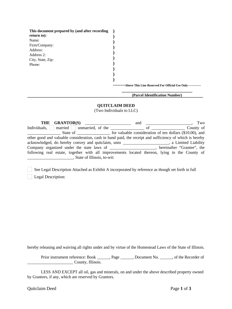 Quitclaim Deed by Two Individuals to LLC Illinois  Form