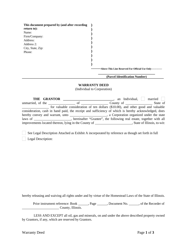 Warranty Deed from Individual to Corporation Illinois  Form