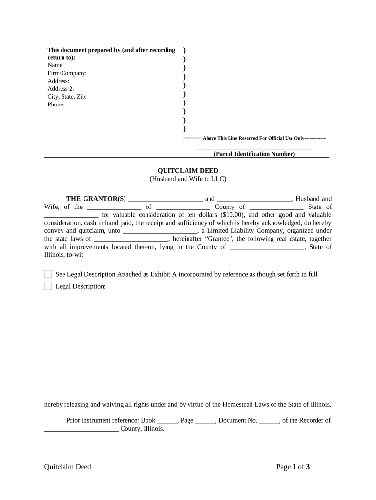 Quitclaim Deed from Husband and Wife to LLC Illinois  Form