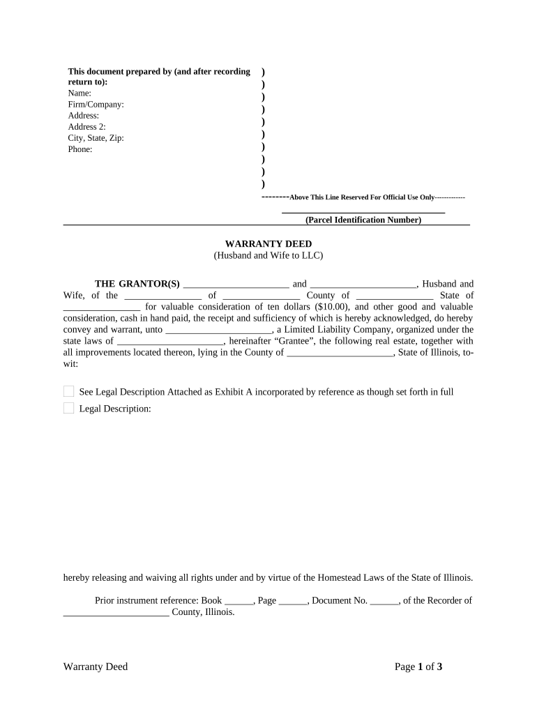 Warranty Deed from Husband and Wife to LLC Illinois  Form