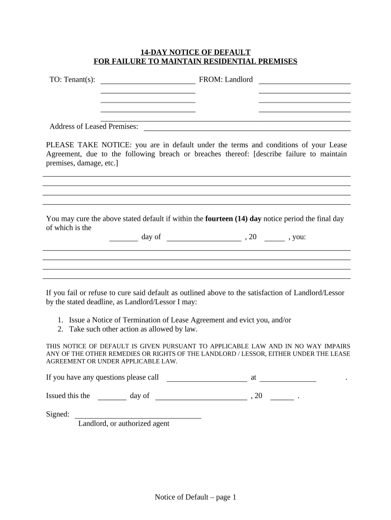 14 Day Notice  Form