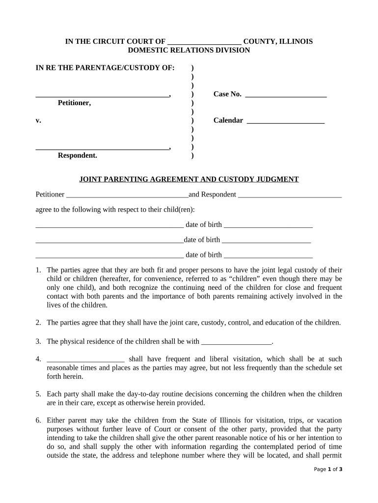 Parenting Agreement Document  Form