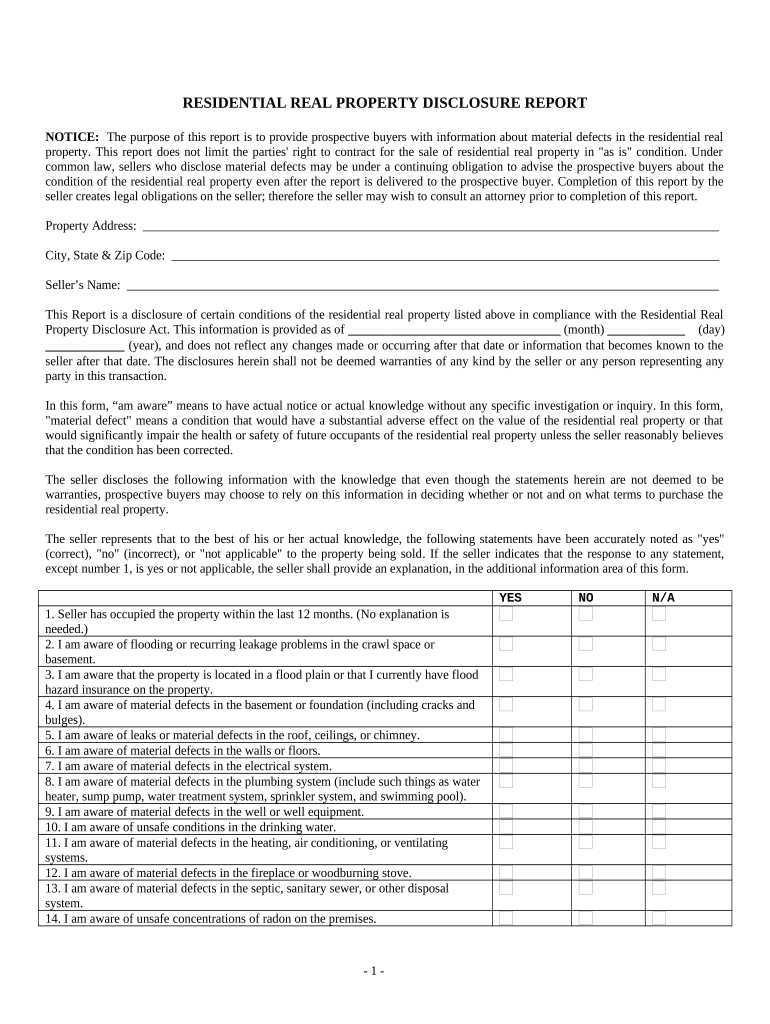 Illinois Realtors Real Property Disclosure  Form