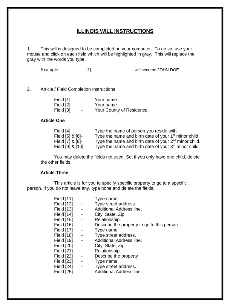 Mutual Wills or Last Will and Testaments for Unmarried Persons Living Together with Minor Children Illinois  Form