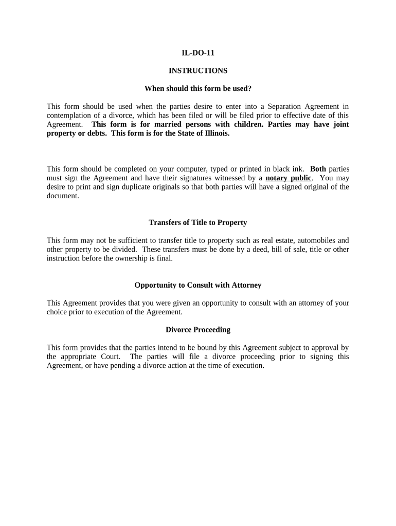 Marital Legal Separation and Property Settlement Agreement Minor Children Parties May Have Joint Property or Debts Where Divorce  Form