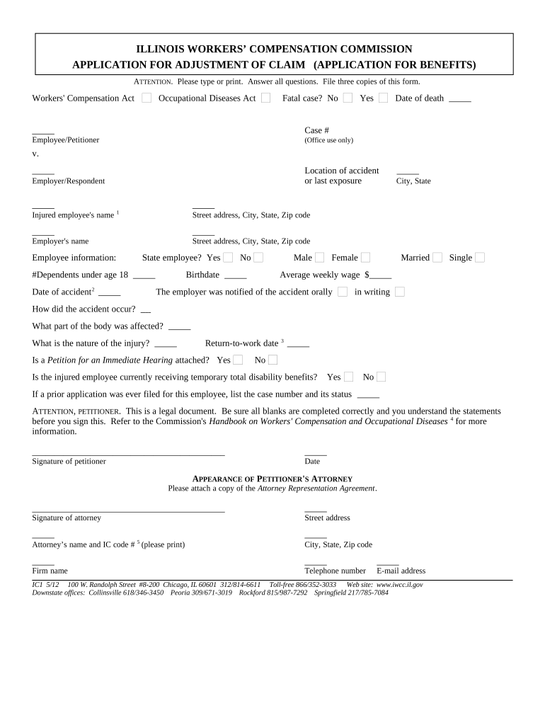 Application for Adjustment for Workers' Compensation Illinois  Form