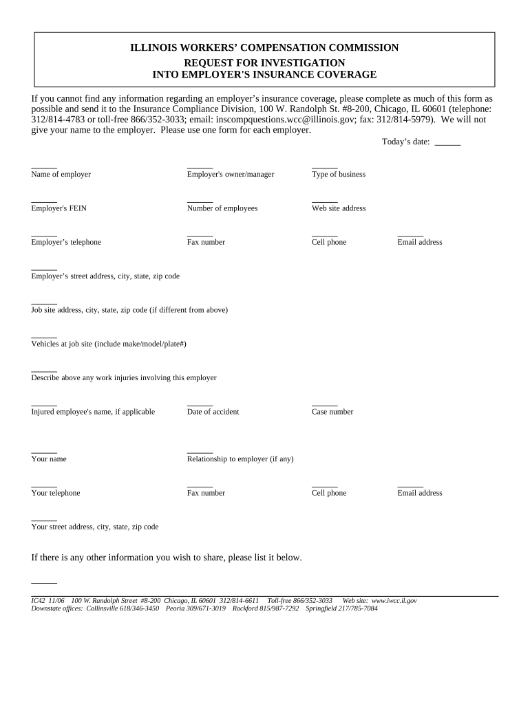 Illinois Verification Workers Compensation  Form