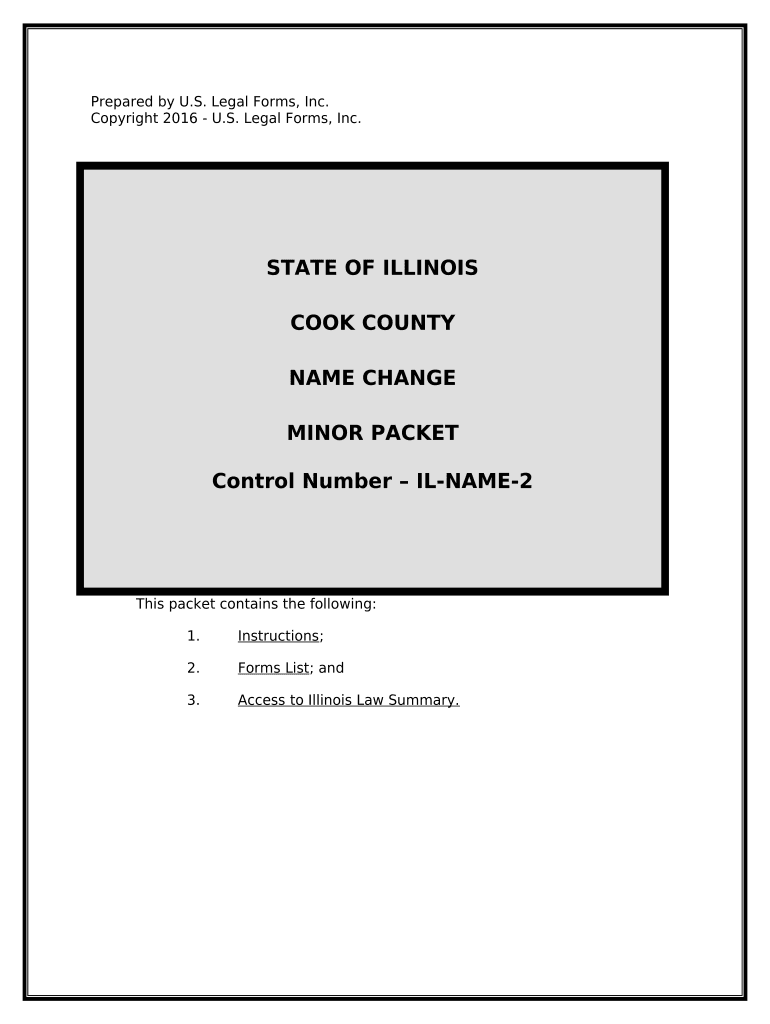 Name Change Instructions and Forms Package for a Minor Cook County Only Illinois