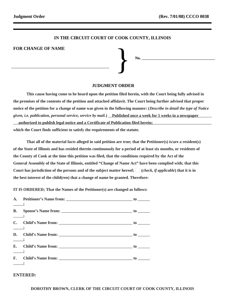 Judgment Change Name  Form