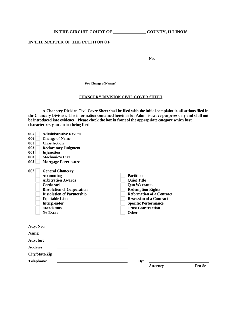Illinois Civil Cover Sheet  Form
