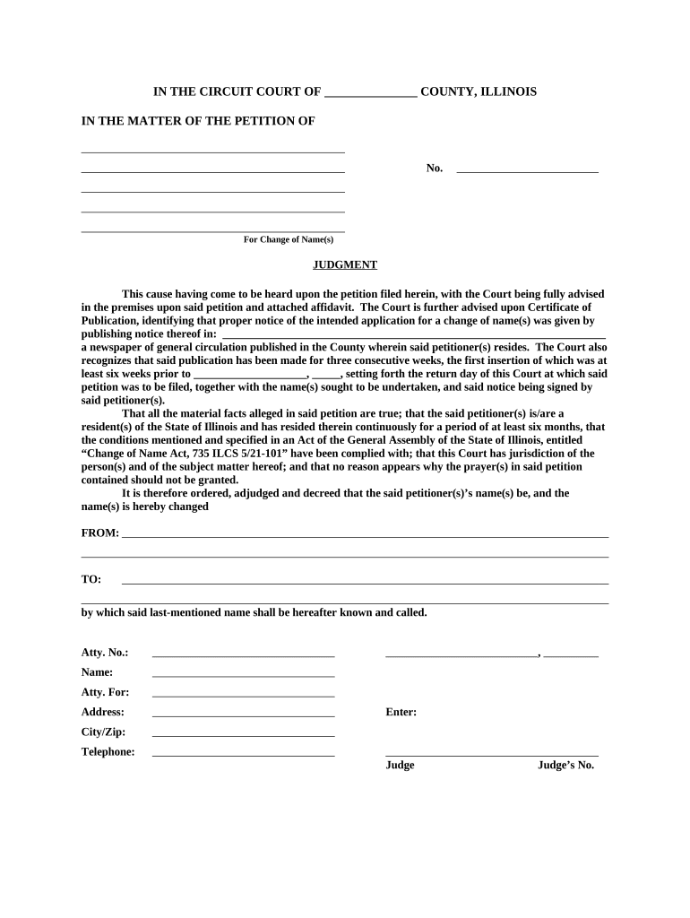 Judgment for Name Change Illinois  Form