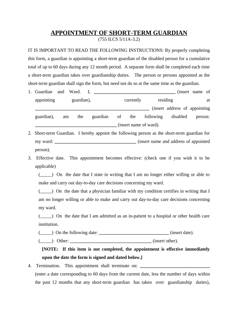 Illinois Short Guardian  Form