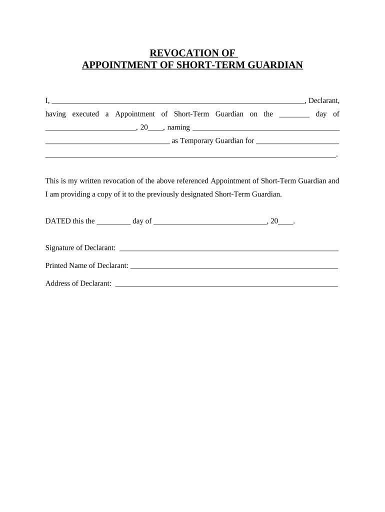 Revocation of Appointment of Short Term Guardian Illinois  Form