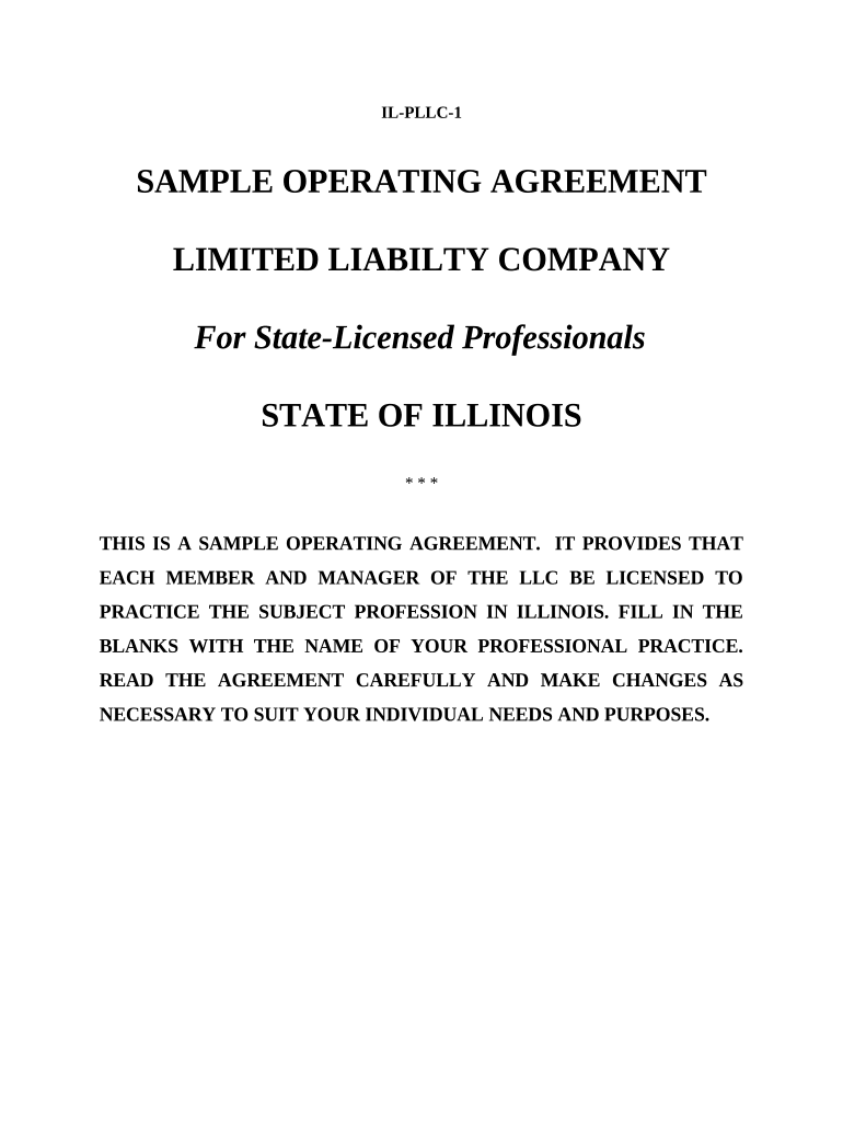 Sample Operating Agreement for Professional Limited Liability Company PLLC Illinois  Form