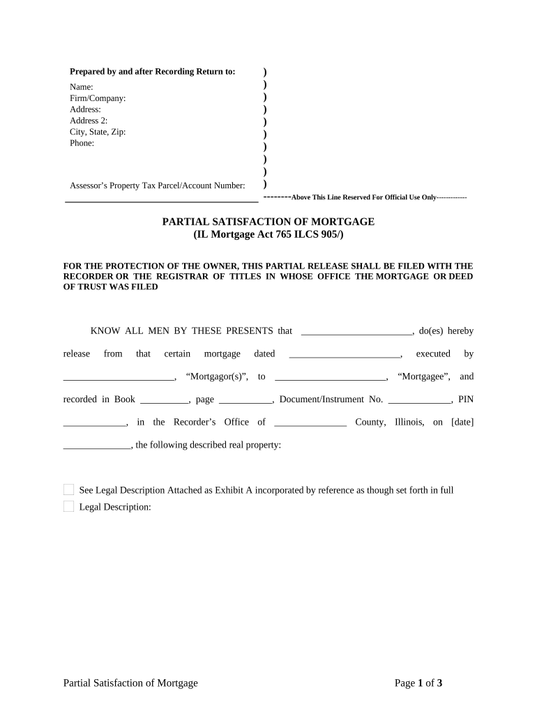 Partial Release of Property from Mortgage for Corporation Illinois  Form