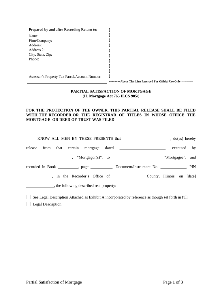 Partial Release of Property from Mortgage by Individual Holder Illinois  Form