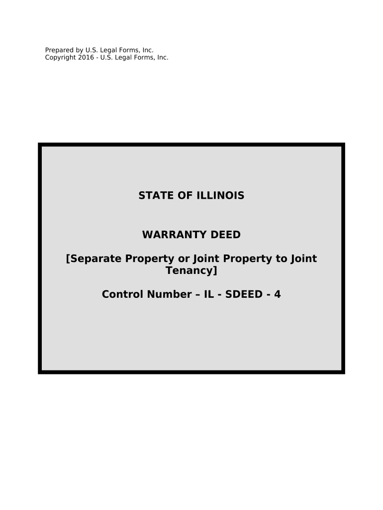 Warranty Deed for Separate or Joint Property to Joint Tenancy Illinois  Form