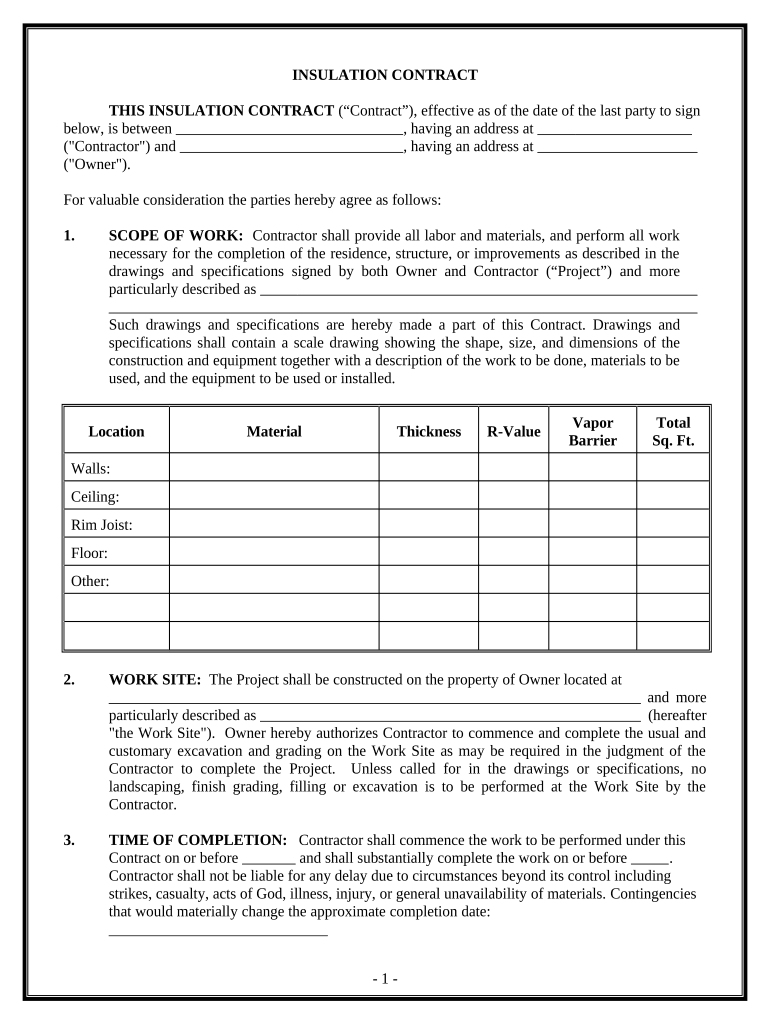 Insulation Contract for Contractor Indiana  Form