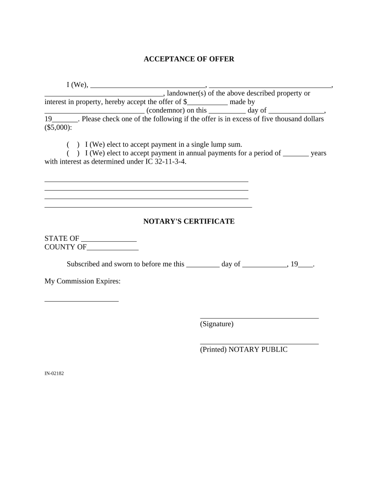 Eminent Domain Indiana  Form