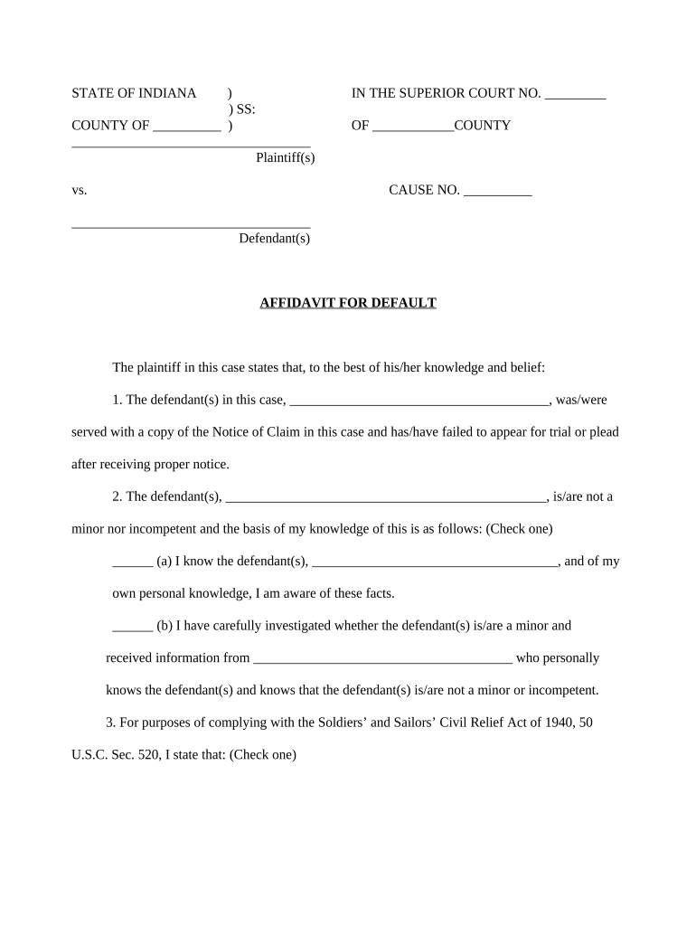 Indiana Affidavit  Form