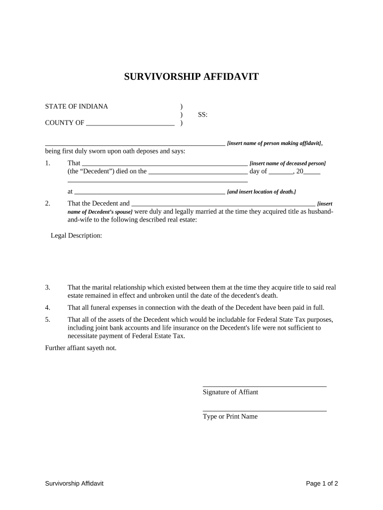 Fill and Sign the Affidavit of Survivorship Form