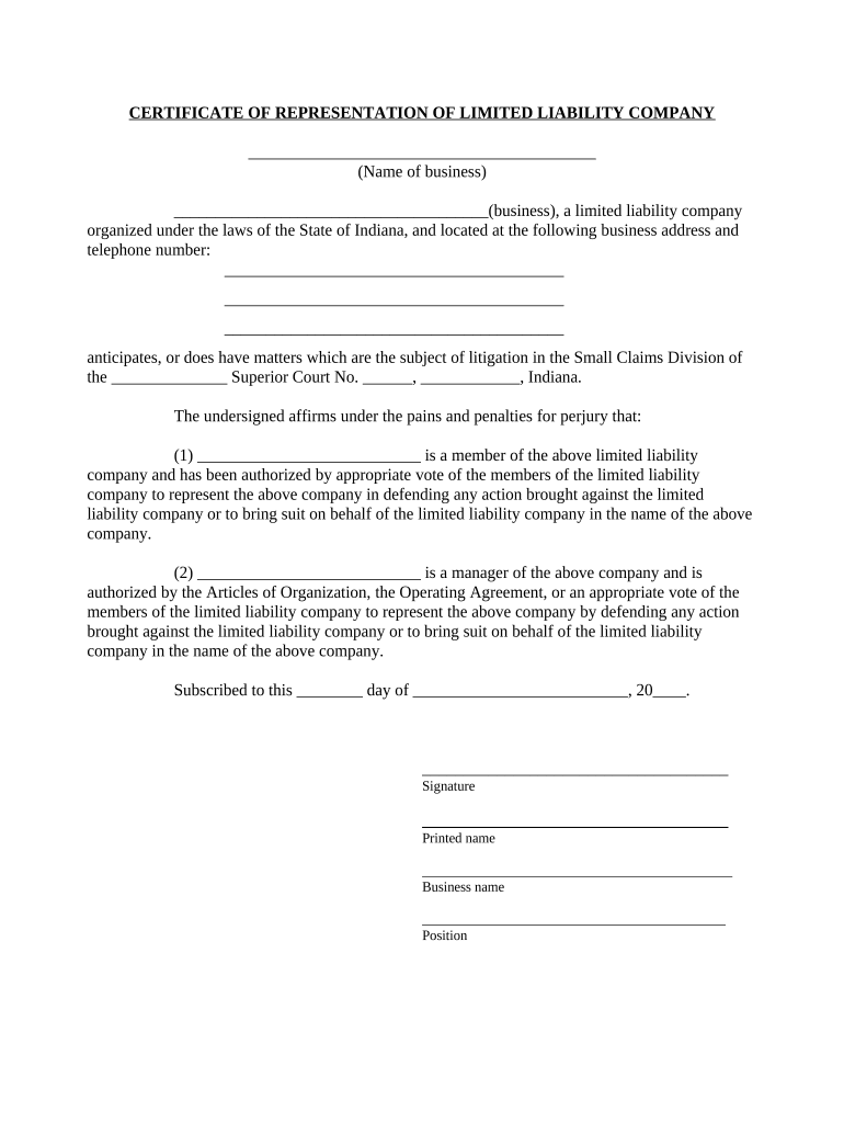 Indiana Limited Company  Form