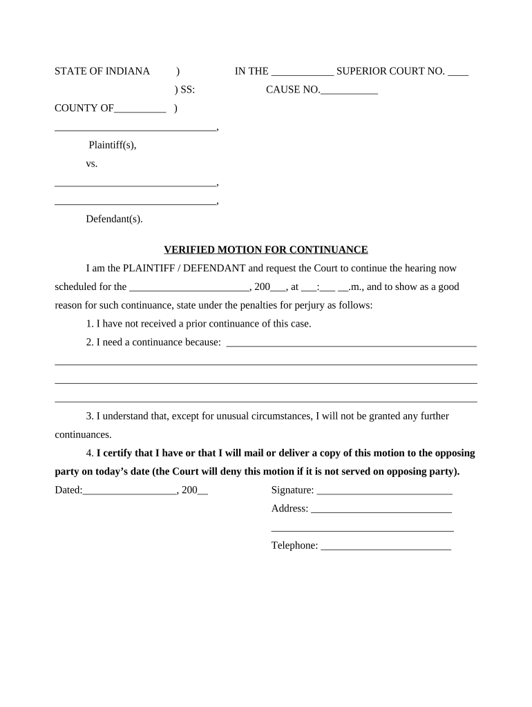 in Motion Continuance Form Fill Out and Sign Printable PDF Template