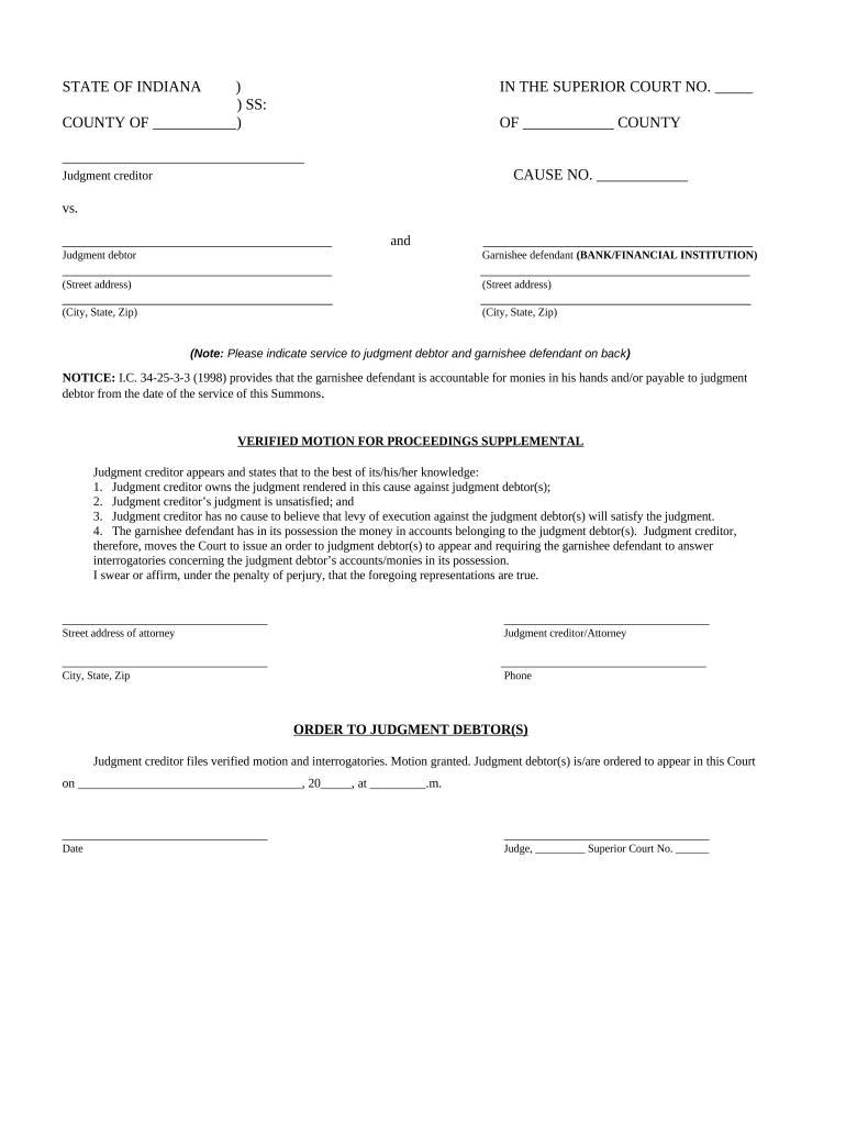 Indiana Proceedings Supplemental Form