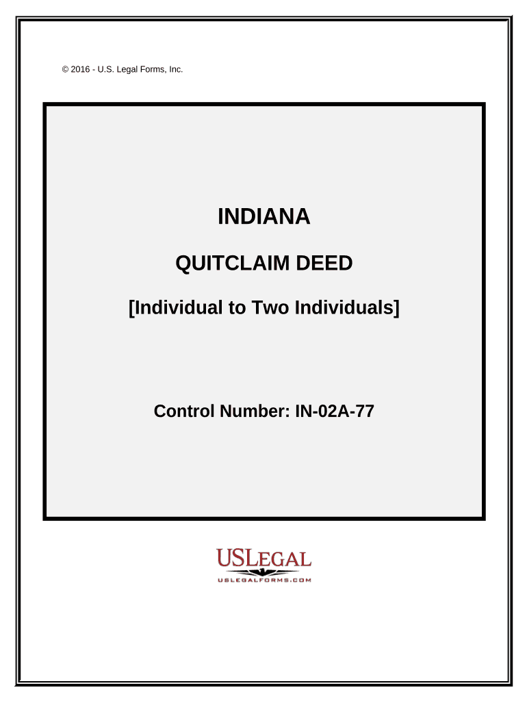 Quitclaim Deed from Individual to Two Individuals in Joint Tenancy Indiana  Form