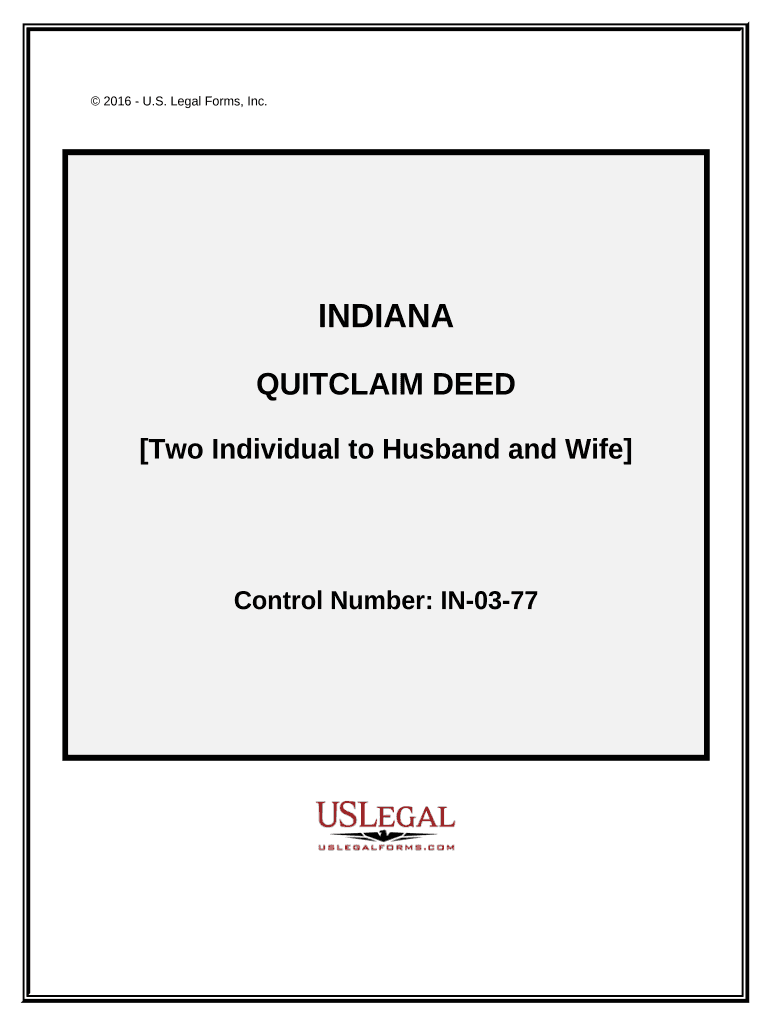 Quitclaim Deed by Two Individuals to Husband and Wife Indiana  Form