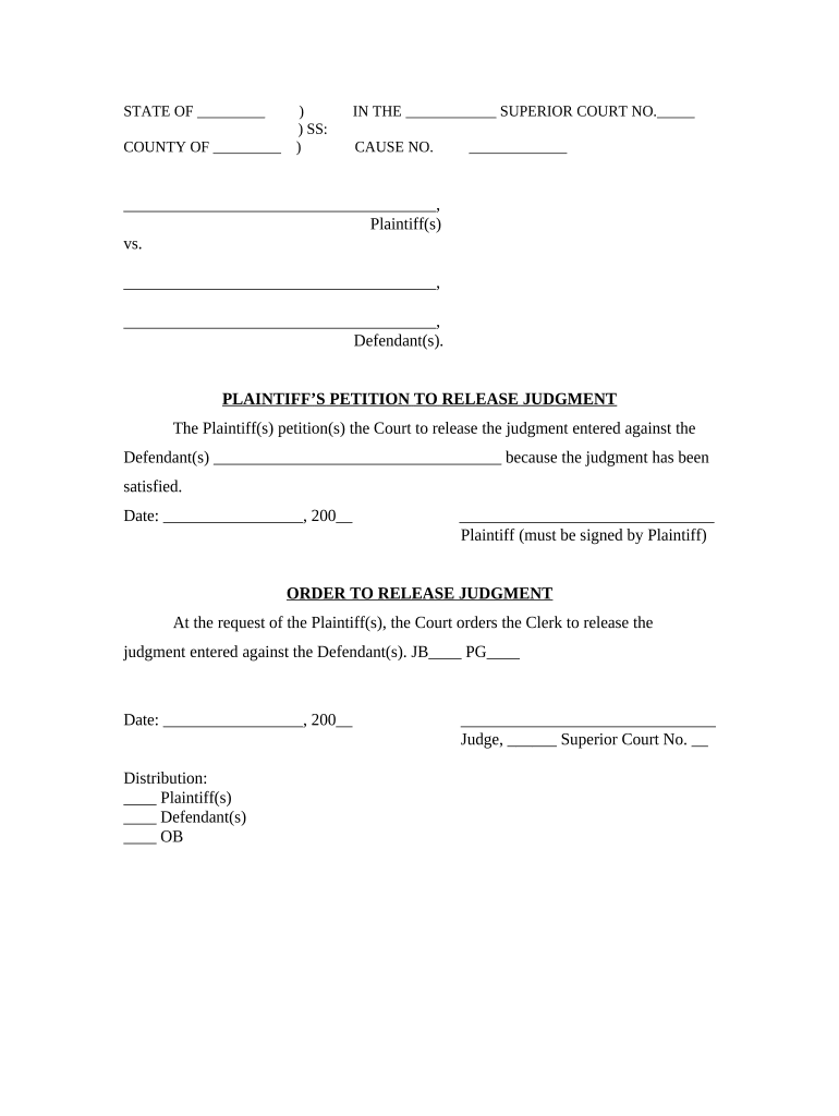 Indiana Release Judgment  Form