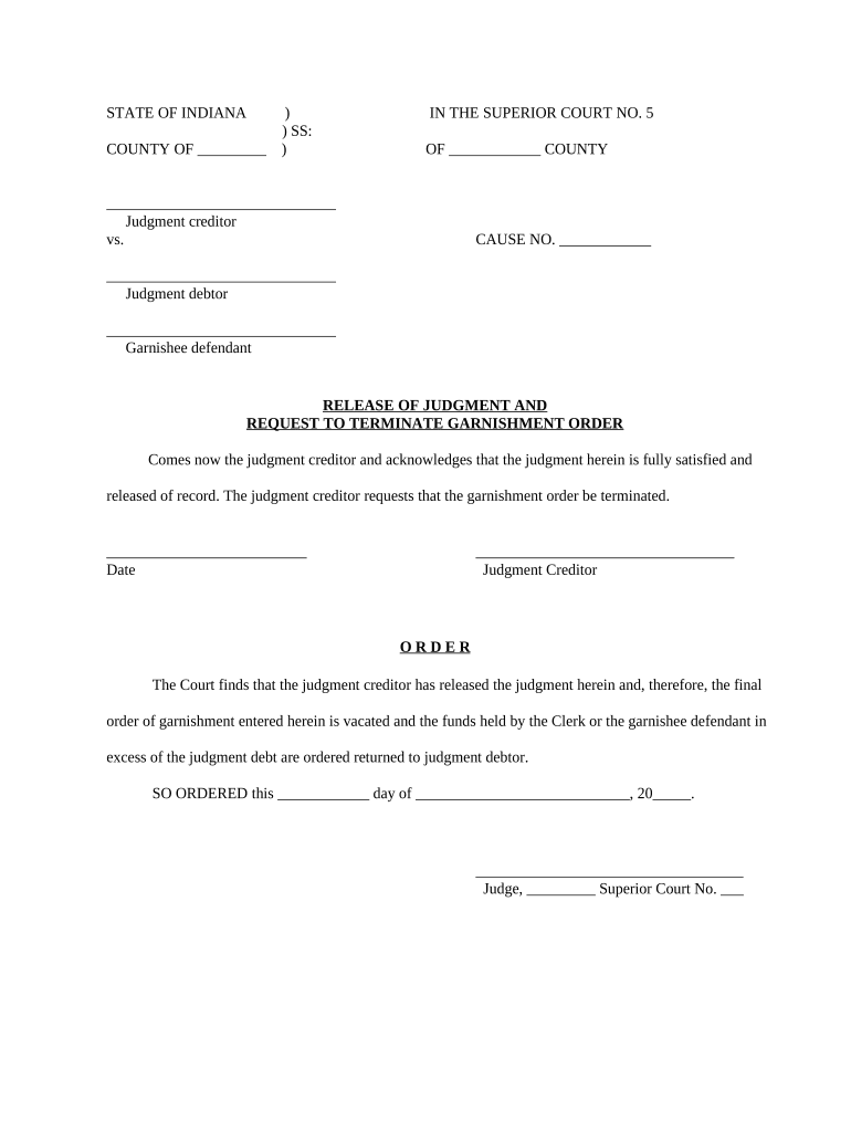 Indiana Release Form