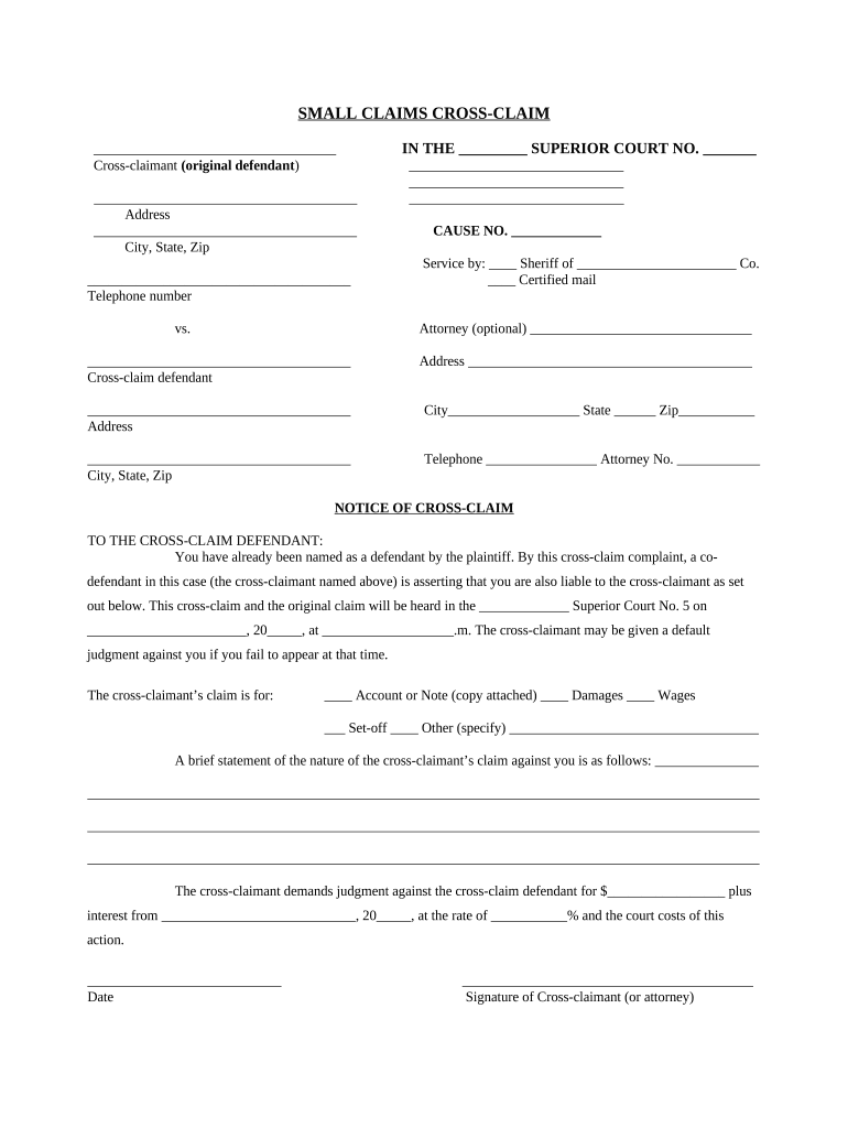 Notice of Crossclaim Indiana  Form