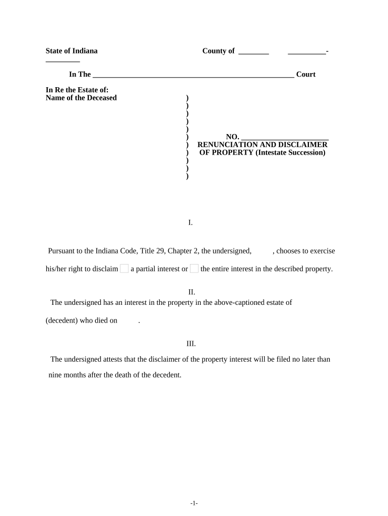 Indiana Property  Form