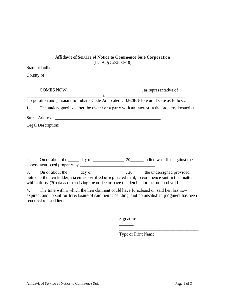 Indiana Affidavit Form