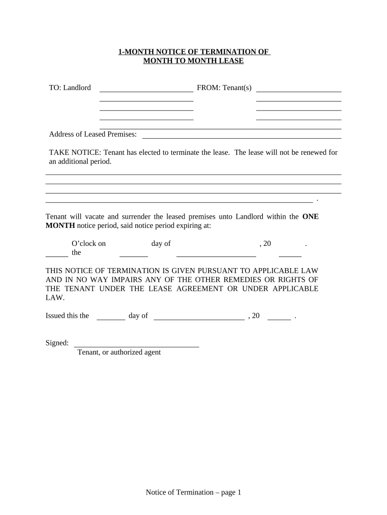 Month to Month Lease  Form