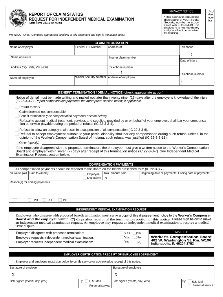 Indiana Claim Workers Compensation  Form