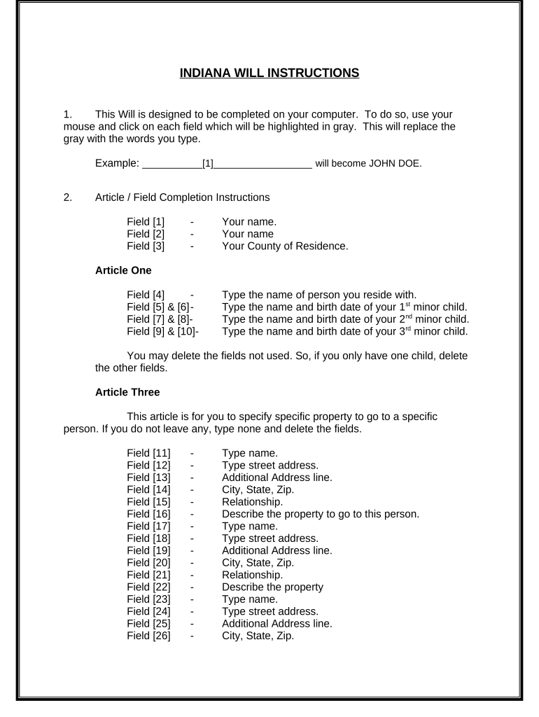 Mutual Wills or Last Will and Testaments for Unmarried Persons Living Together with Minor Children Indiana  Form