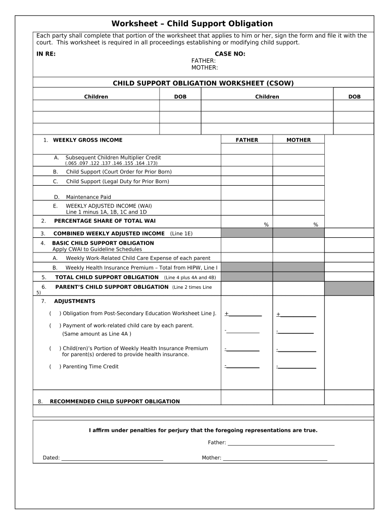 Indiana Child Support  Form