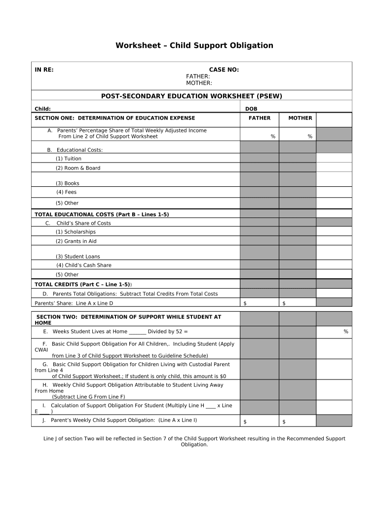 Indiana Child Support  Form