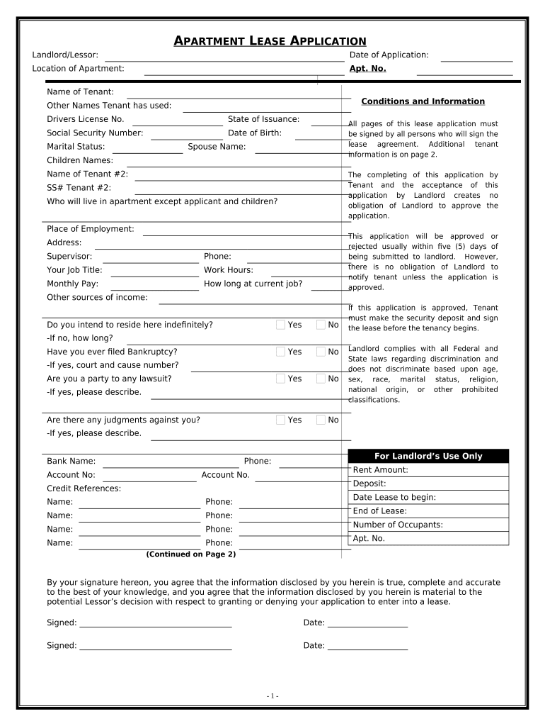 Apartment Lease Rental Application Questionnaire Indiana  Form