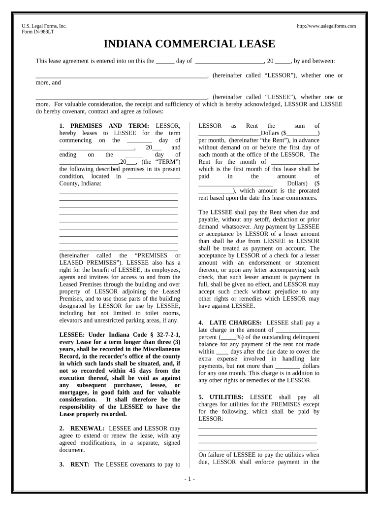 Commercial Building or Space Lease Indiana  Form