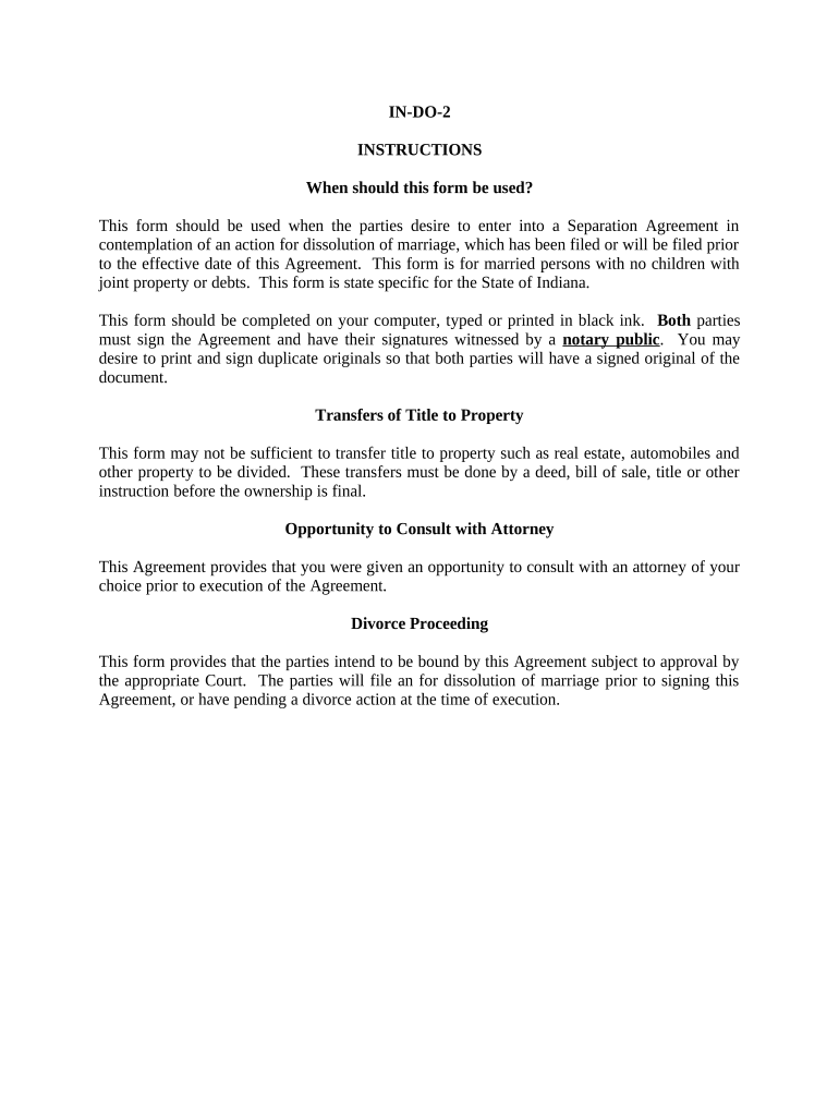 Marital Legal Separation and Property Settlement Agreement No Children Parties May Have Joint Property or Debts Where Divorce Ac  Form