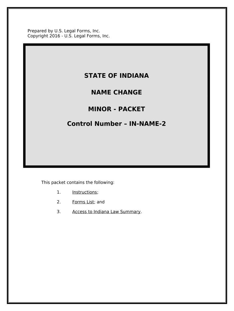 Indiana Name Change Instructions and Forms Package for a Minor Indiana