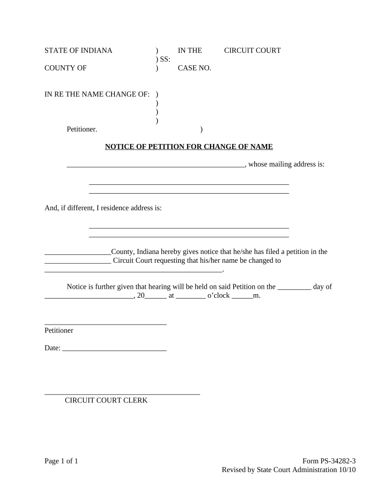 Indiana Name Change Form