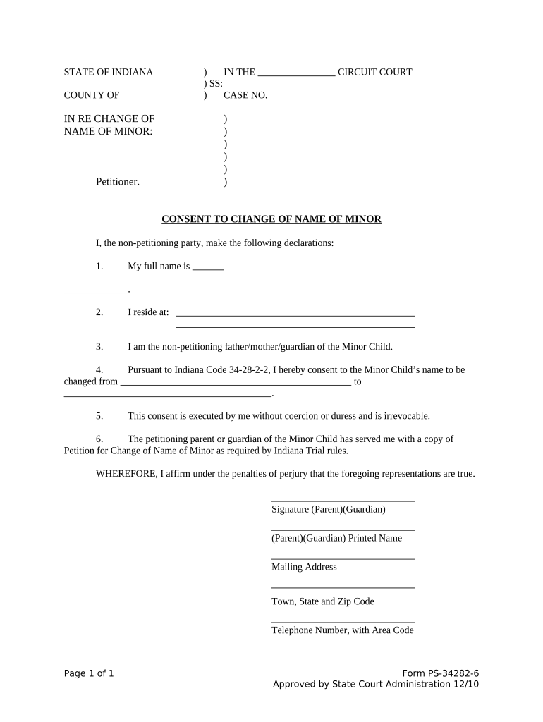 Indiana Name Change  Form