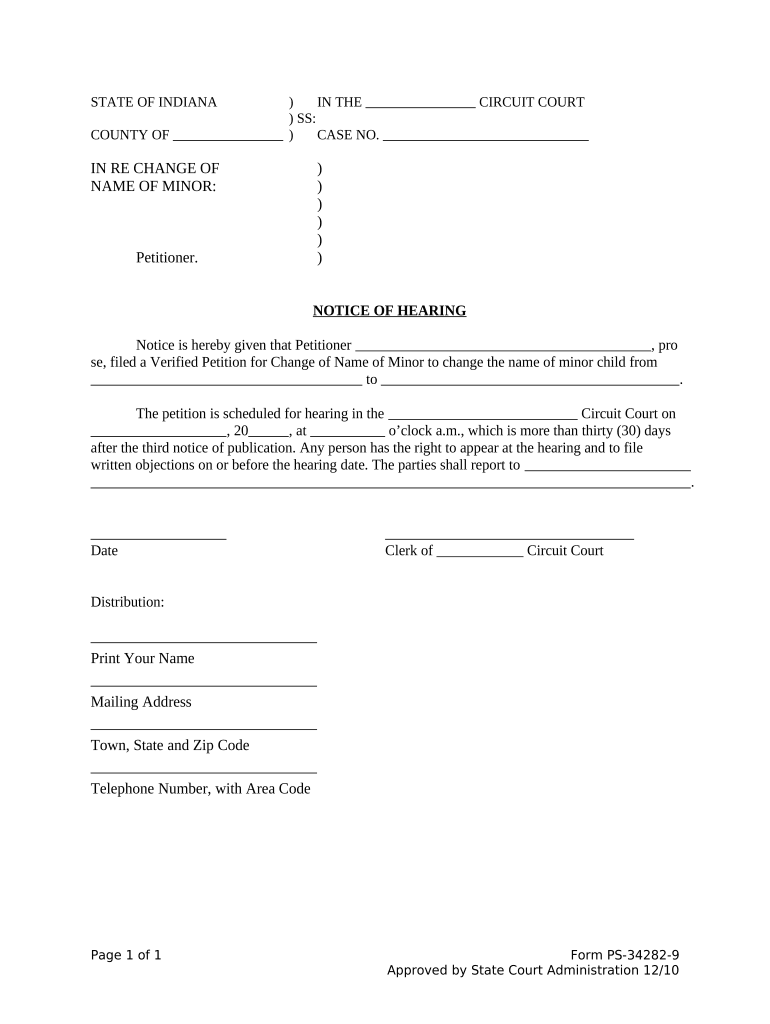 Indiana Name Change  Form