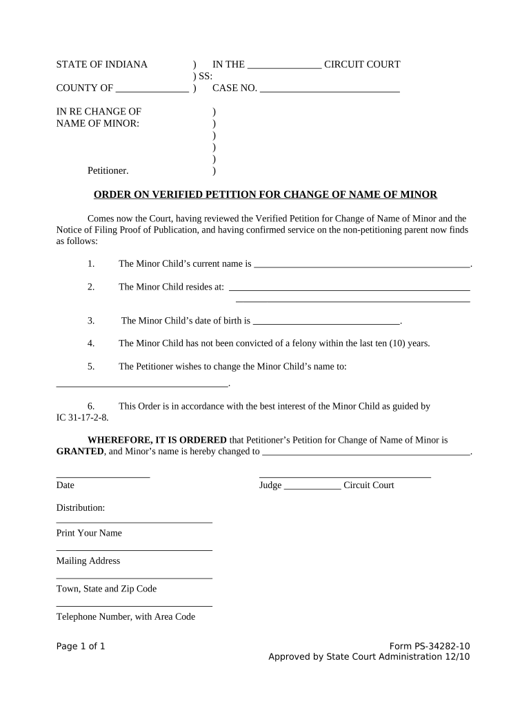 Indiana Name Change  Form