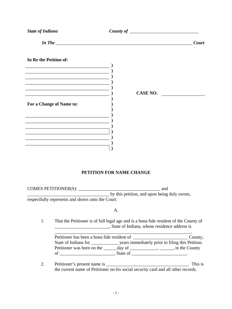 Petition for Change of Name Indiana  Form